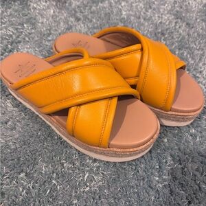 Aquatalia Women's Orange Leather Platform Sandals